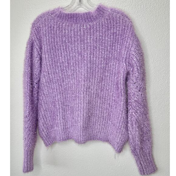 Aqua Light Purple Fuzzy Loose Knit Mock Neck Long Sleeve Sweater S - Picture 5 of 9